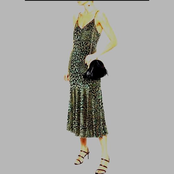 Caroline Constas Metallic Leopard Print Dress Midi Sz Lg Romantic Luxury Sexy - Picture 1 of 10